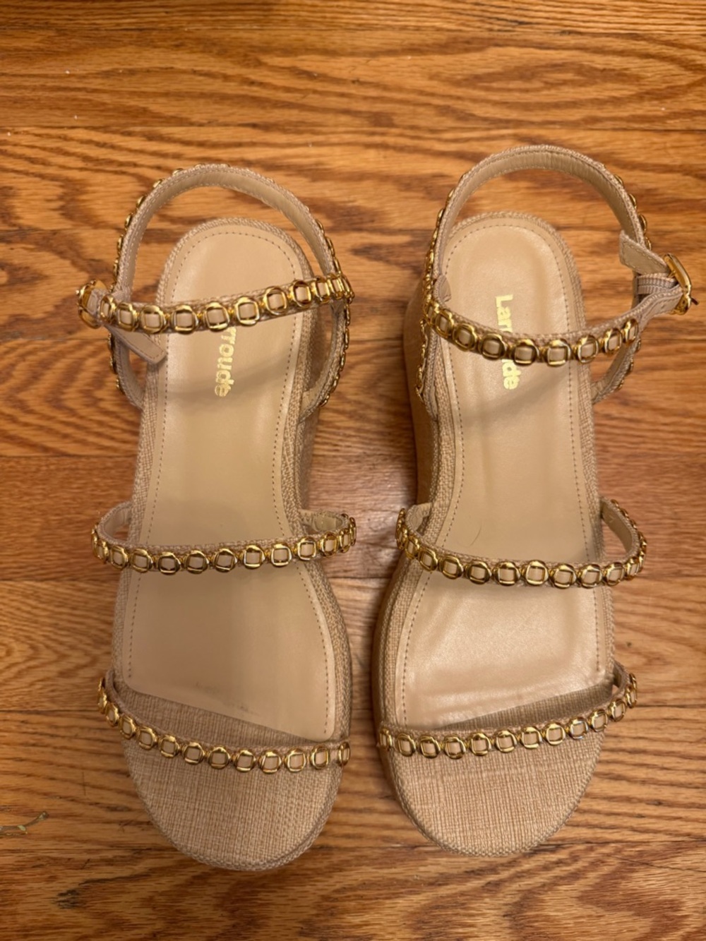 Larroudé “Gio Milanina” Platform Sandals — New in Box — Size 7.5 — Beige Raffia - Picture 3 of 10